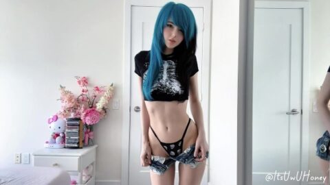 Cute Edgy Emo Girl Stripes And Show Off Their Perfect Natural Tits!
